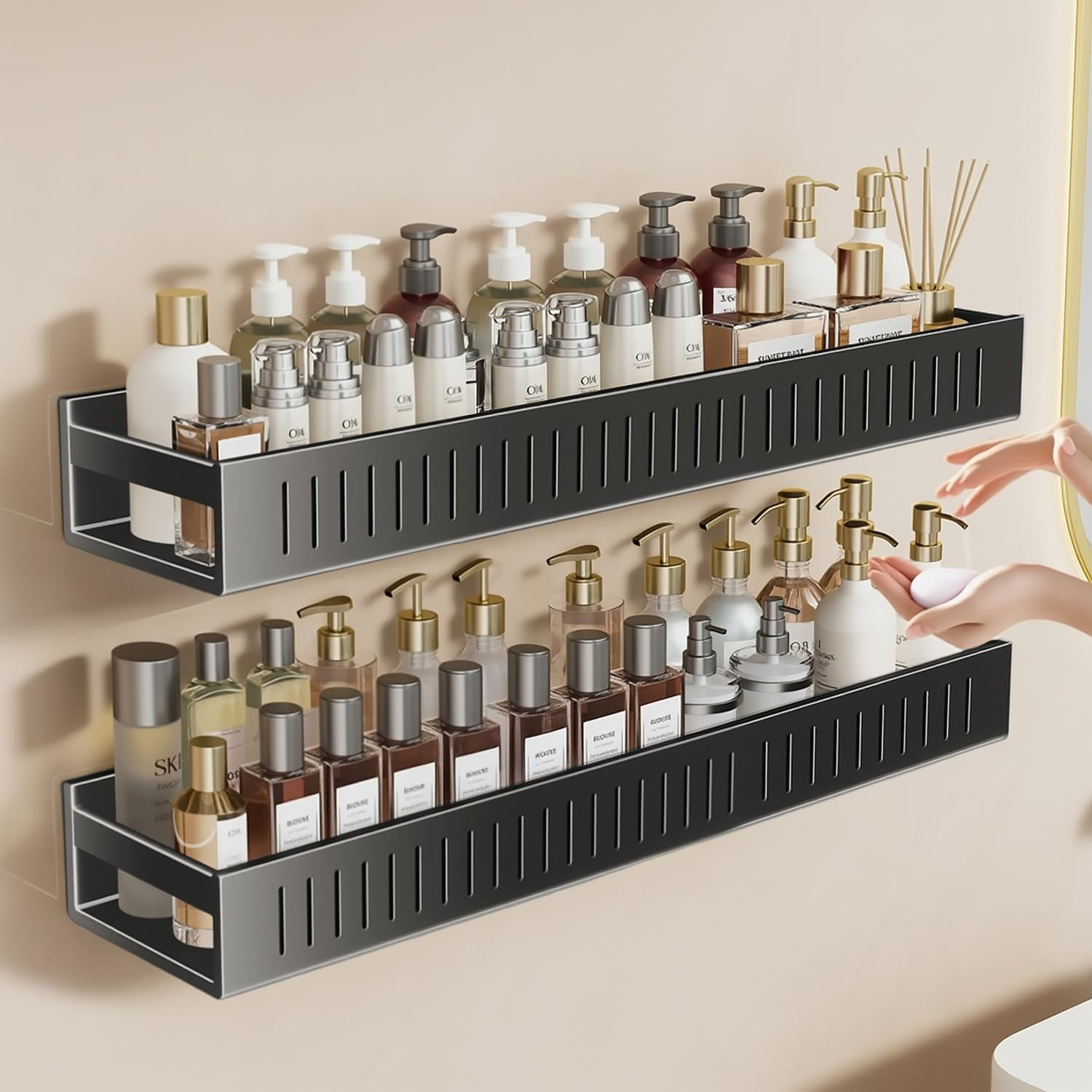 2-set High Weight Capacity Bathroom Shelf 60cm Long Storage Rack Sturdy Easy Clean Gray Home Storage Organizer