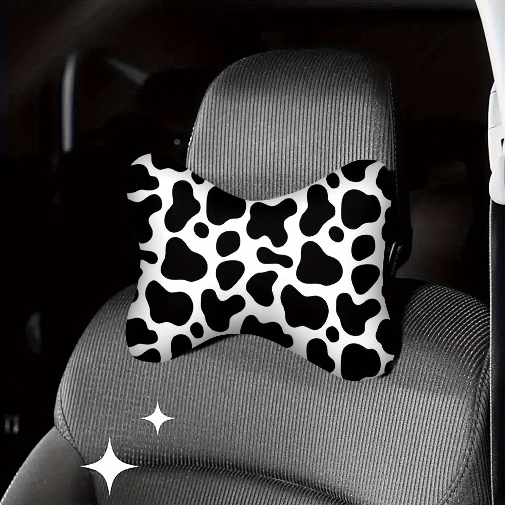 TEMU 1pc Of Black And Print Car Headrest, A Neck And Lumbar Support Pillow, Soft, Fluffy, And Breathable For . Suitable For Long-distance Driving, ,