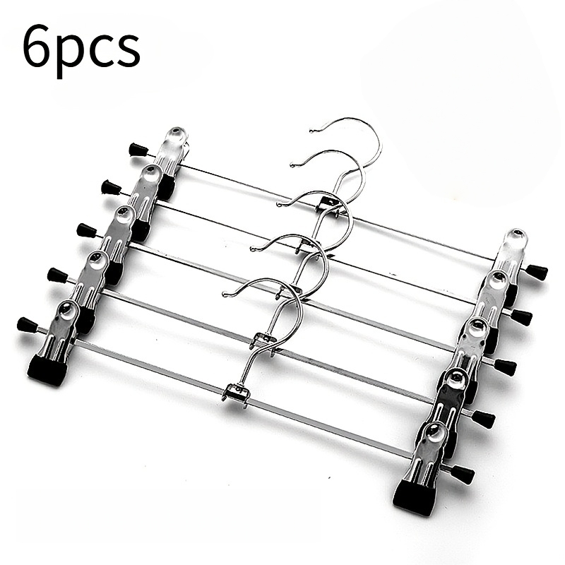 Image of 6pcs Non-slip Pants Hangers With Clips - Space-saving Seamless Trouser Hanger, /11.42inch Metal Skirt Hanger With Adjustable Clips, Rust-resistant Clothes Organizer For Jeans, Skirts & Coats