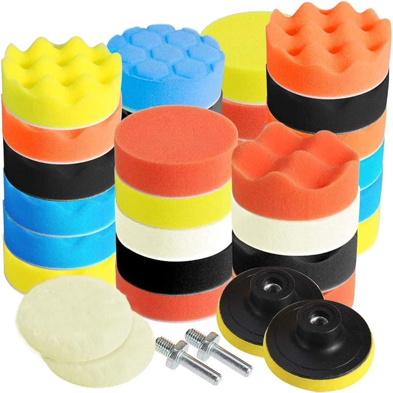 TEMU 35pcs 3-inch Car Polishing And Waxing Kit, Includes Polishing Machine Sponge Pads And Drill Adapter, Suitable For Car Waxing, Boat Polishing,