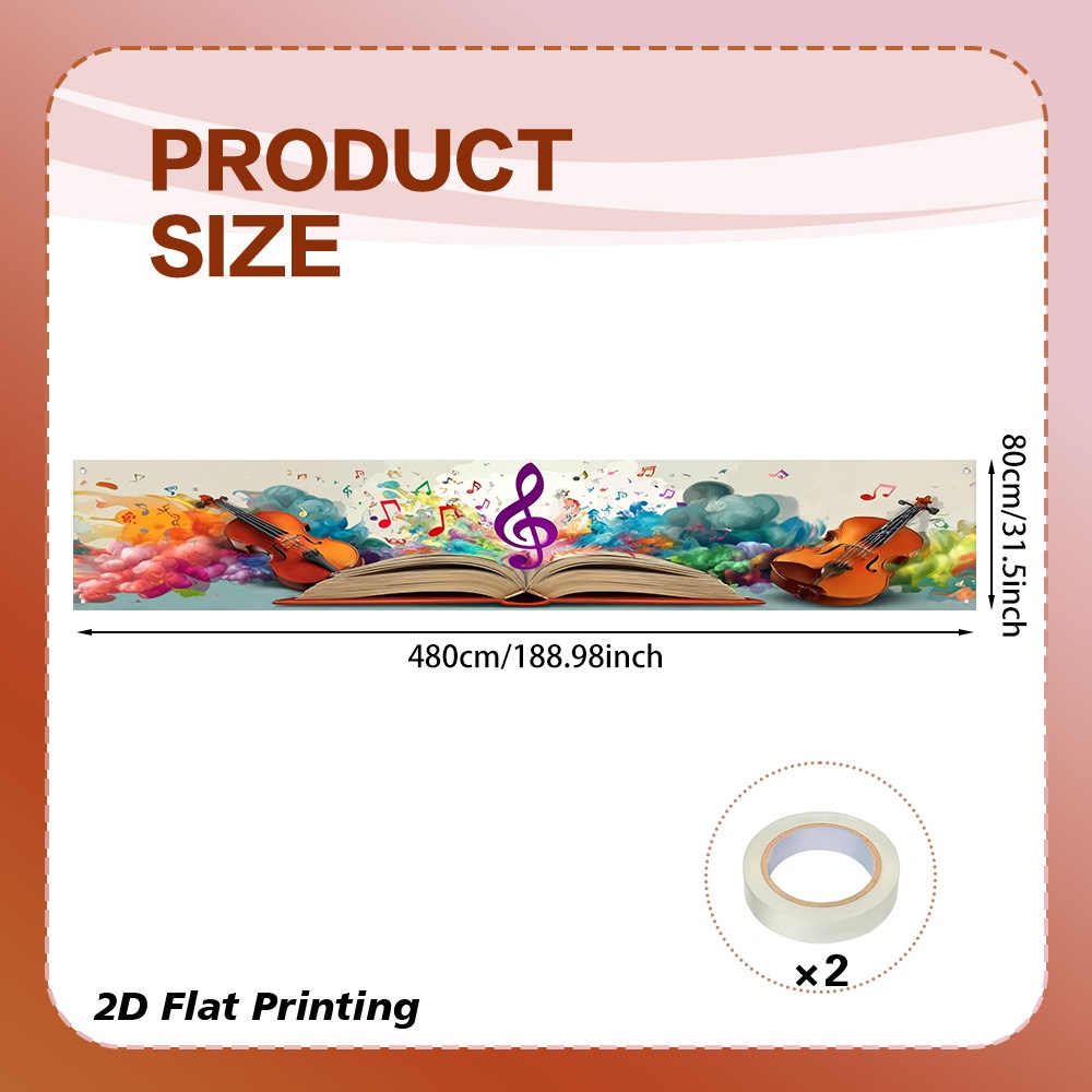 TEMU 2d Flat, 1pc Musical Book & Violin Ceiling Banner - Suitable For Weddings, Parties, Church Events - Decoration With Sheet Music & Violin For