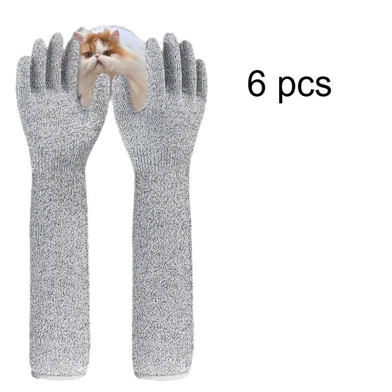 TEMU 6-pack Scratch And Bite Resistant Gloves For Cat Grooming, Long-sleeve Protective Arm Guards Included. Great For Nail Trimming, Bathing And Pet