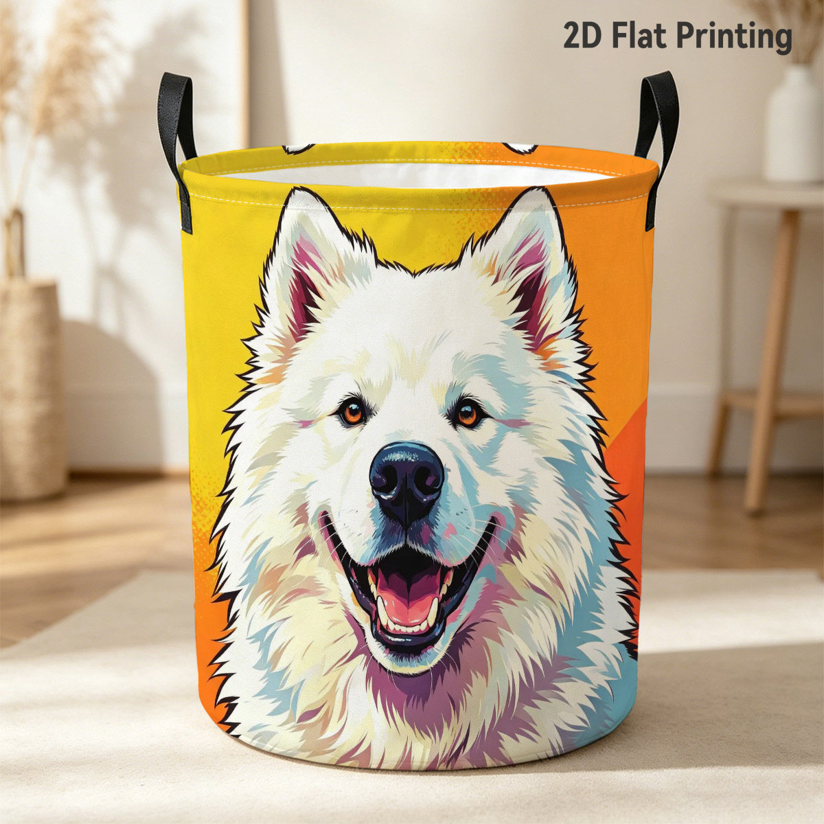 2d flat 1pc   art white   laundry hamper smiling fluffy   washing clothes storage for home closet dorm room corner cozy apartment nook for pet lovers busy renters 2d flat laundry baskets