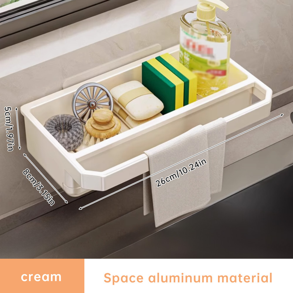 TEMU Seamless No-drill Adhesive Wall-mounted Kitchen Shelf, Faucet Side Sponge Dishcloth Drainer Organizer, Household Multi-functional Wall-mounted