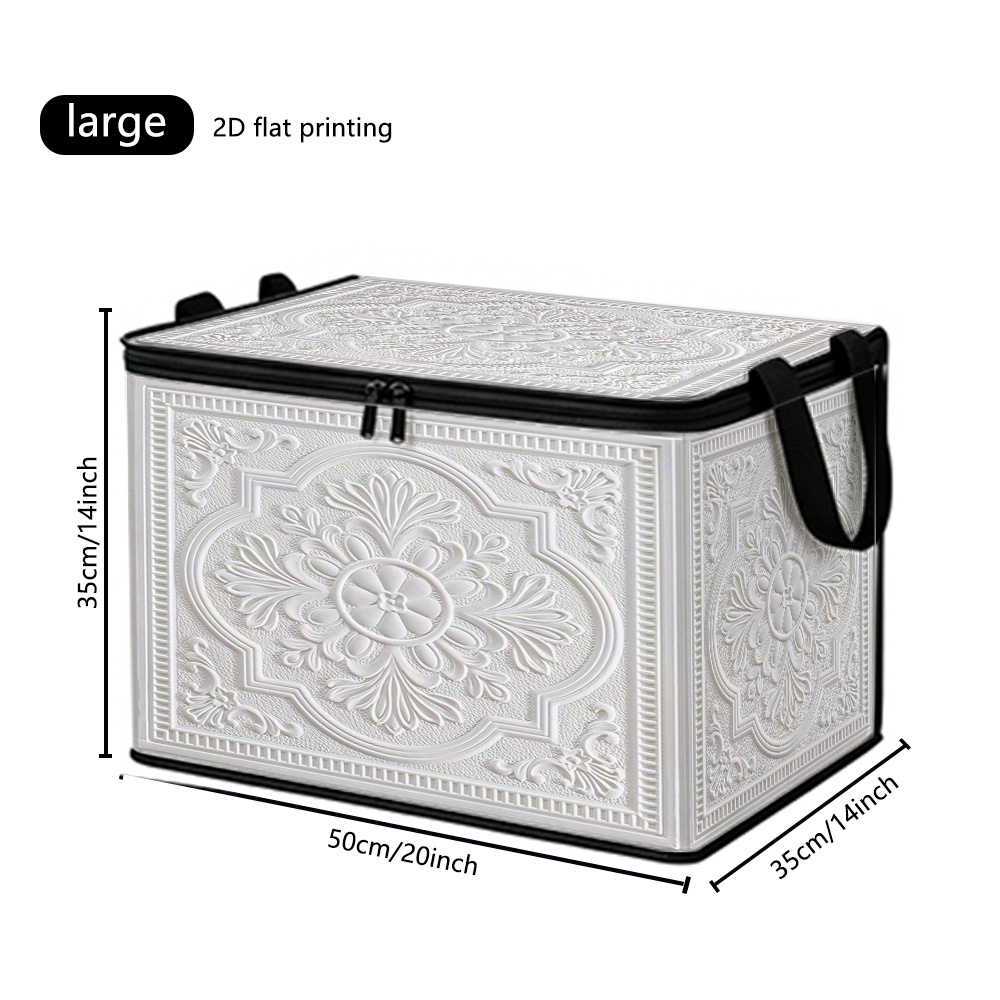 TEMU 1pc European-style Plaster Relief Carving Soft Fabric Storage Bin, Foldable Large Capacity Dustproof Home Storage Box, Closet Clothes & Quilt