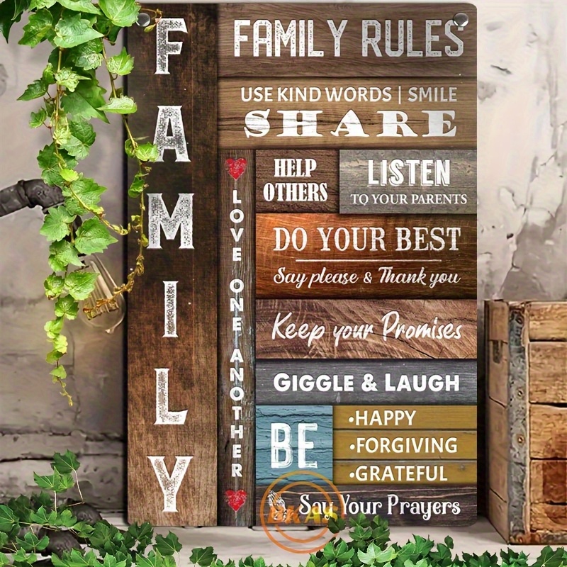 TEMU 2d Flat, 1pc Vintage Wooden House Rules Sign - Wood Wall Art With Hardwood Frame, English Text, No Electricity Needed, No Feathers, Home Decor,