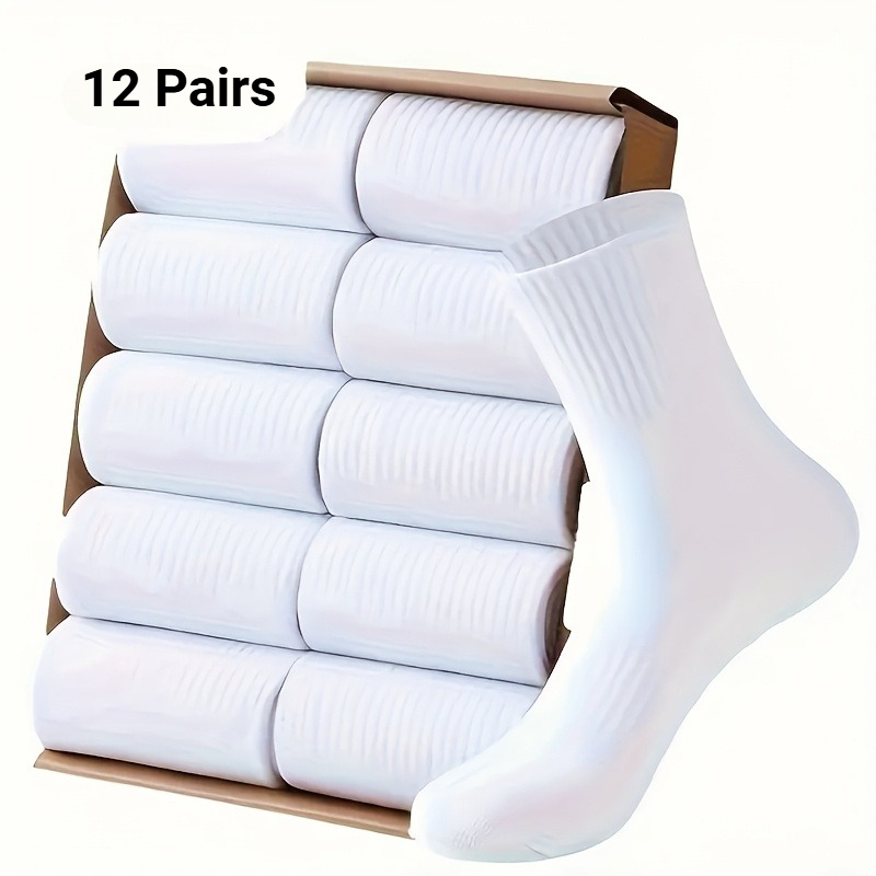 TEMU 12 Pairs Premium Unisex Sports Socks, Mid-calf Couple Socks, Lightweight Quick-dry Comfortable Breathable, Comfortable For Spring Summer Autumn