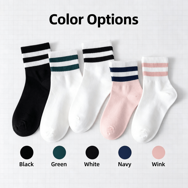 TEMU 6 Pairs Random Color Women's Colorful Cute Striped Athletic Casual Mid-calf Socks, White Sports Socks, Soft And Breathable Socks, Suitable For