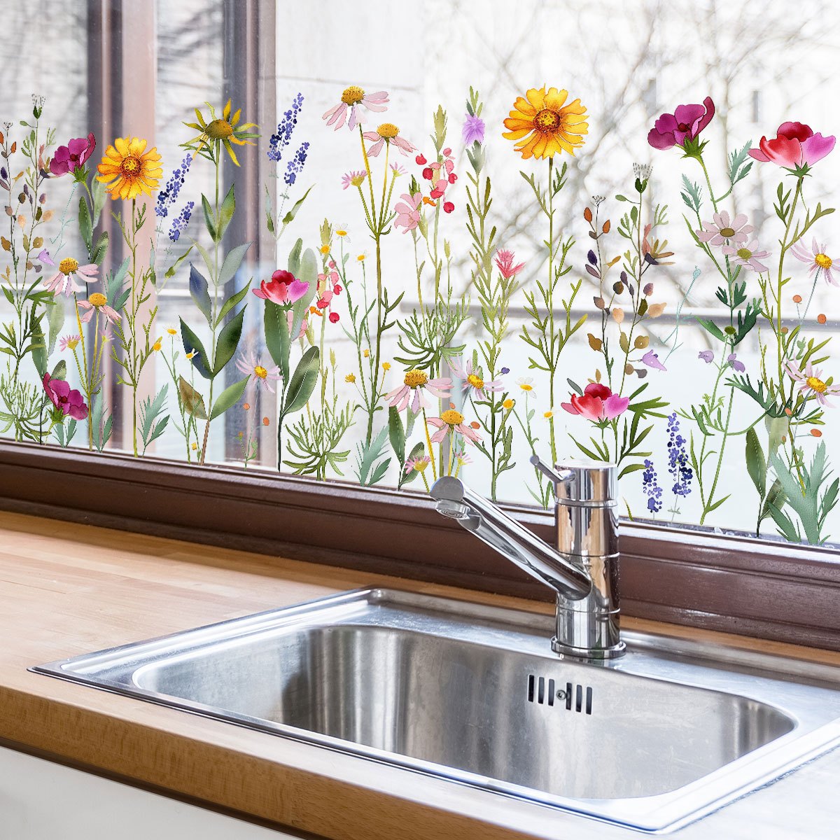 E-shop Aquarell Farbe Blume Elektrostatische Fensterpflasterung Heim Glasfenster Hintergrund Wand Dekorative Wandpflasterung Selbstklebendes Papier