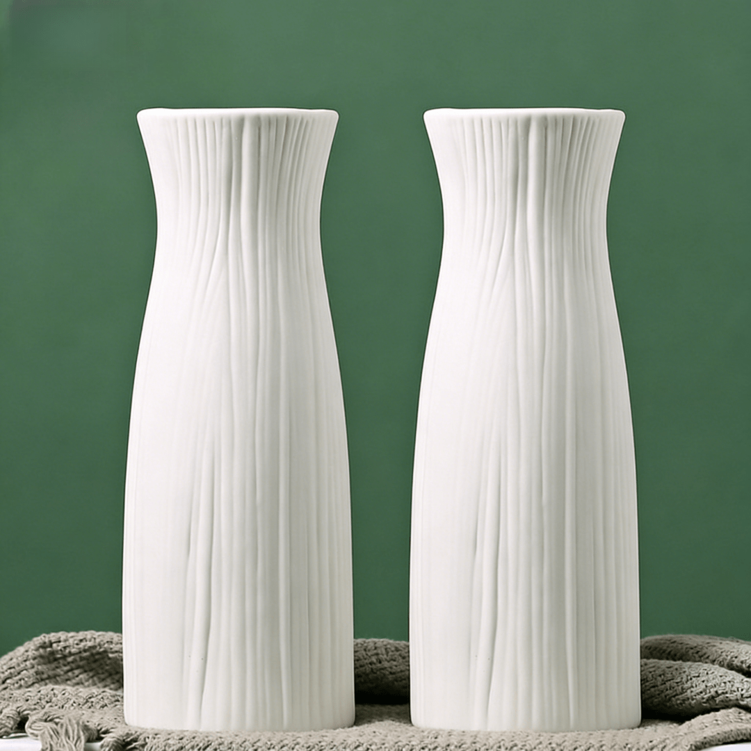 Image of 2pcs White Plastic Vases, Modern Decorative Flower Vases For Room, Wedding & Party Table Decor, Ideal Housewarming Gifts