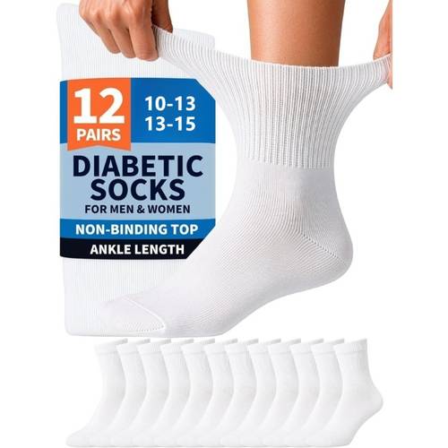 item picture unisex socks 12 pair pack suitable for neuropathy edema swelling and sensitive feet wide elastic socks thick cushioned insoles