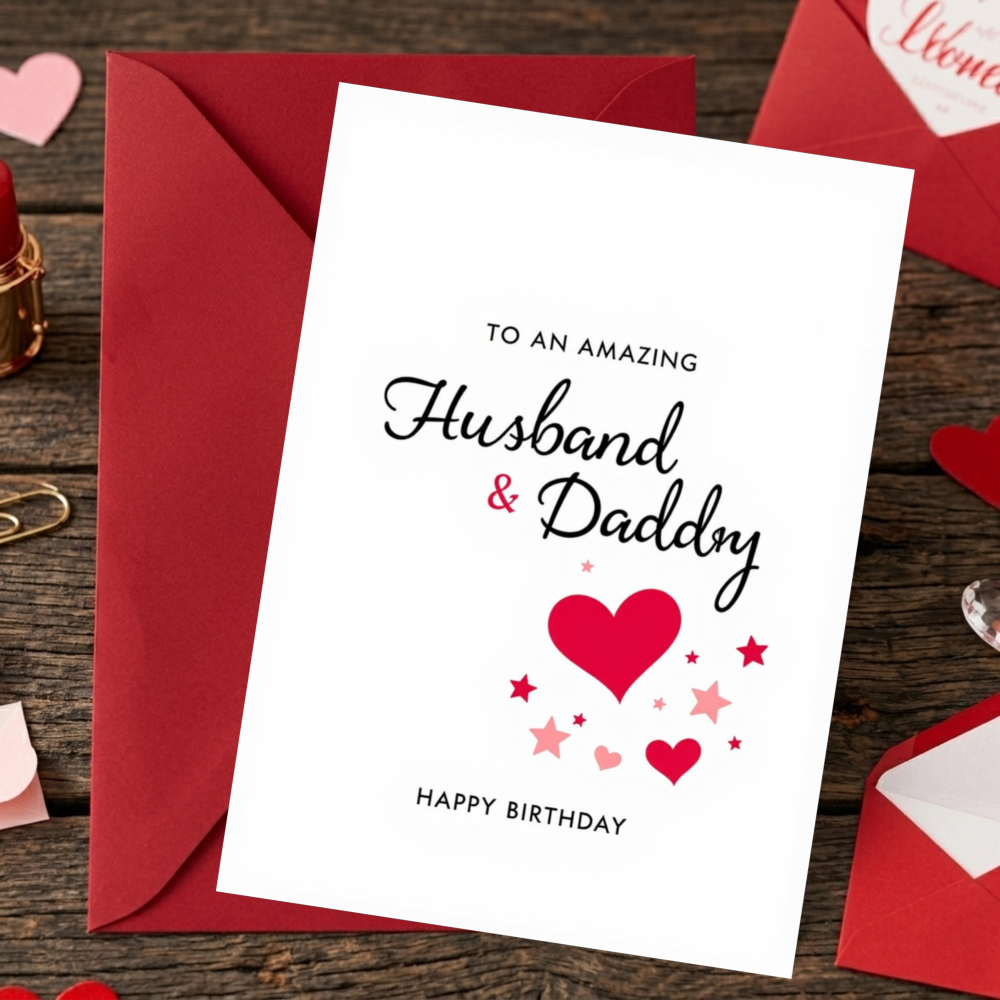 TEMU Greeting Card + 1 Envelope Heart And Stars Pattern English Card For Husband Daddy And Birthday Birthday Birthday Gift For Husband Father In Law