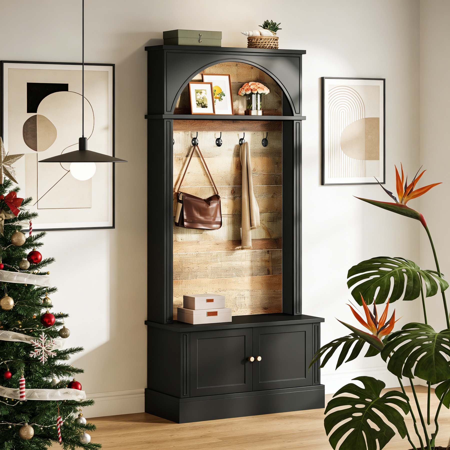 Entryway Bench Design Featuring a Coat Rack, a 70.86-Inch Hall Tree with a Storage Bench, a Farmhouse-Style Hall Tree Equipped with Five Hooks And Adjustable Shoe Storage, Perfect for The Entryway Or Hallway