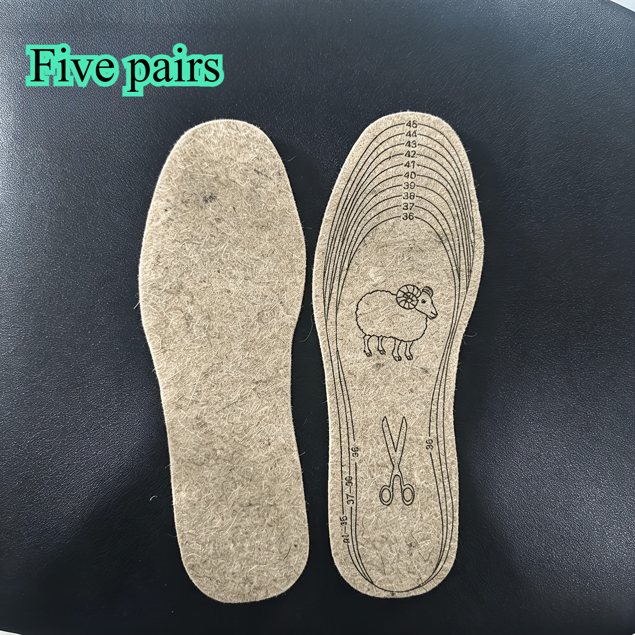 TEMU 5 Pairs Of Winter Warm Wool Felt Insoles, The Size And Cut , 7mm Thickened To Prevent Cold, A Gift For Family Or