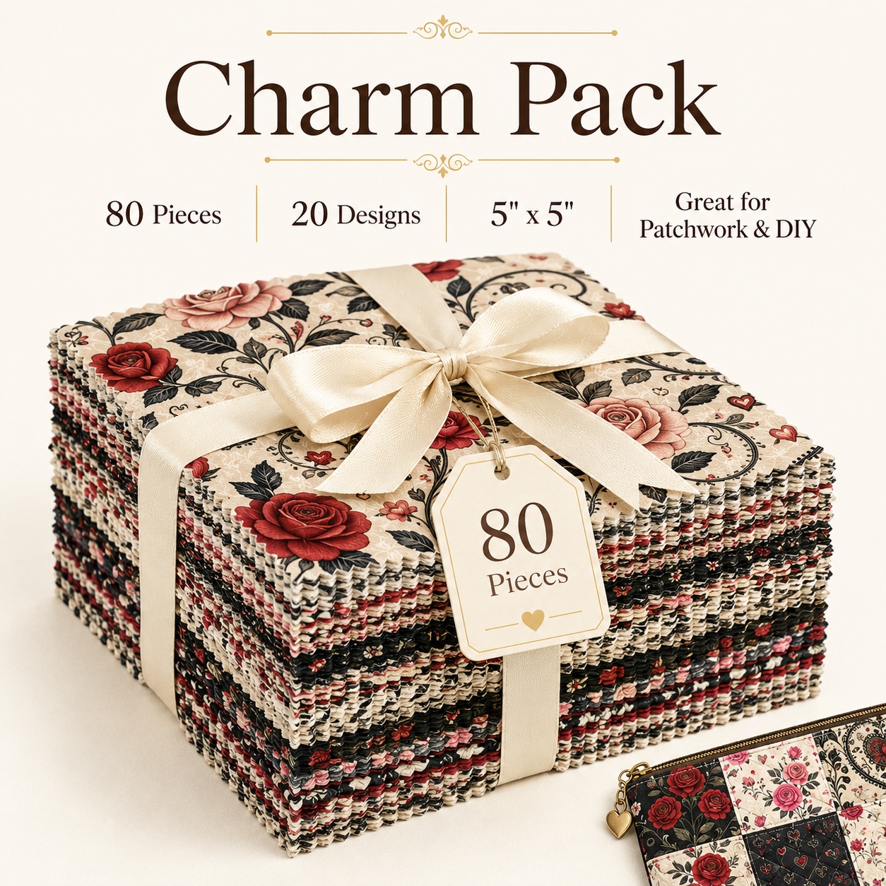 item picture 80pcs 5 x5 12 7cmx12 7cm romantic retro rose vine   elegant printed fabric pre cut cloth for handcraft quilting   bags small home goods coasters zipper pouches and