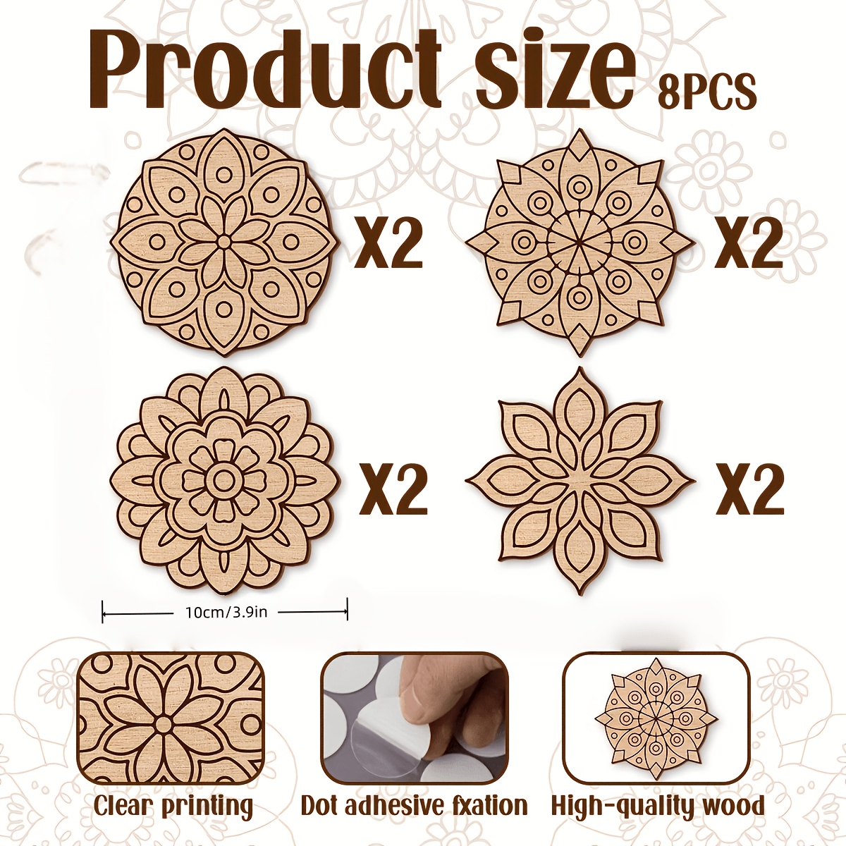 TEMU 2d Flat, Extra Large Mandala Wooden Painting Set - Self-adhesive Suitable For Wall Or Tabletop Decor, Wood Panel With Irregular Mandala Shapes,
