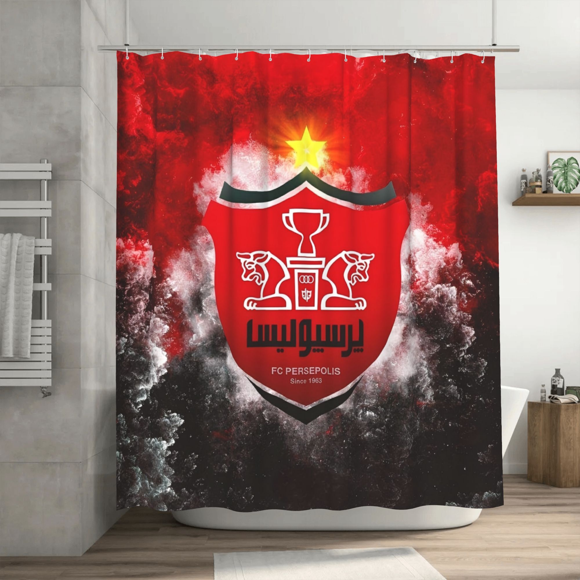   fc shower curtain official   bathroom decor with red black splash machine washable polyester curtain for iranian   bath decoration gift for   supporters   theme   material sports enthusiasts fan merchandise fan gear   print football supporters