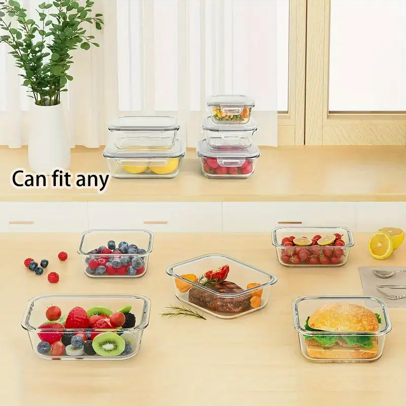 16pcs glass food storage containers with lids - heavy-duty thermal insulated stackable airtight leakproof lunch boxes, microwave, oven, freezer & dishwasher safe - clear glass meal prep containers with black lids for , vegetables, meat, salads, fridge & pantry organization - space-saving rectangular & square sizes (35.1oz, 21.6oz, 12.5oz, 6.8oz, 27.1oz, 17.6oz, 10.8oz, 5oz) - ideal for home, office, gym, camping, modern kitchenware, microwavesafe dishes, Product details 4