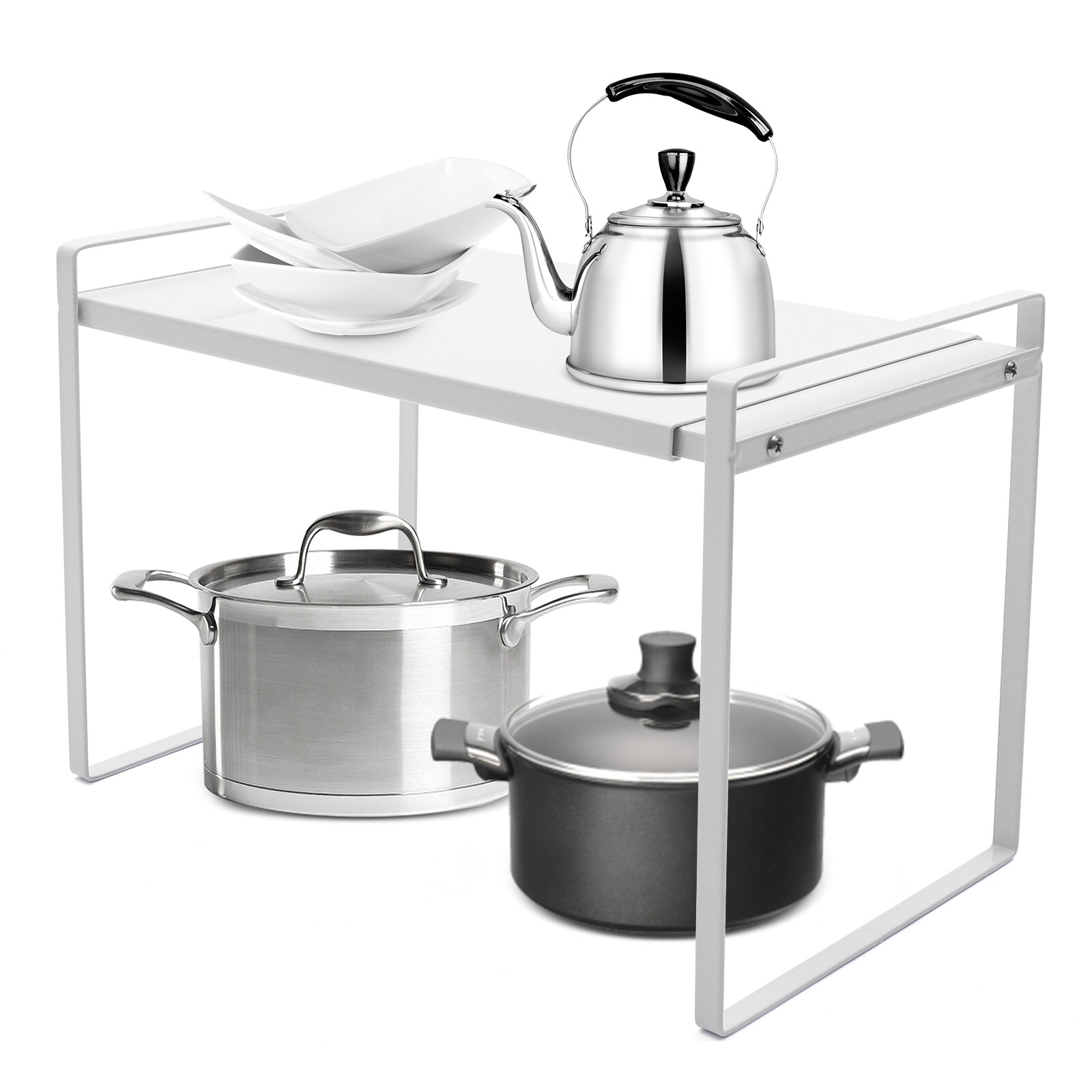 TEMU 34-63 Cm Extendable Kitchen Shelf Storage Organiser Shelf Insert Kitchen Rack White 10kg/22.05lbs Capacity, Utility Shelves