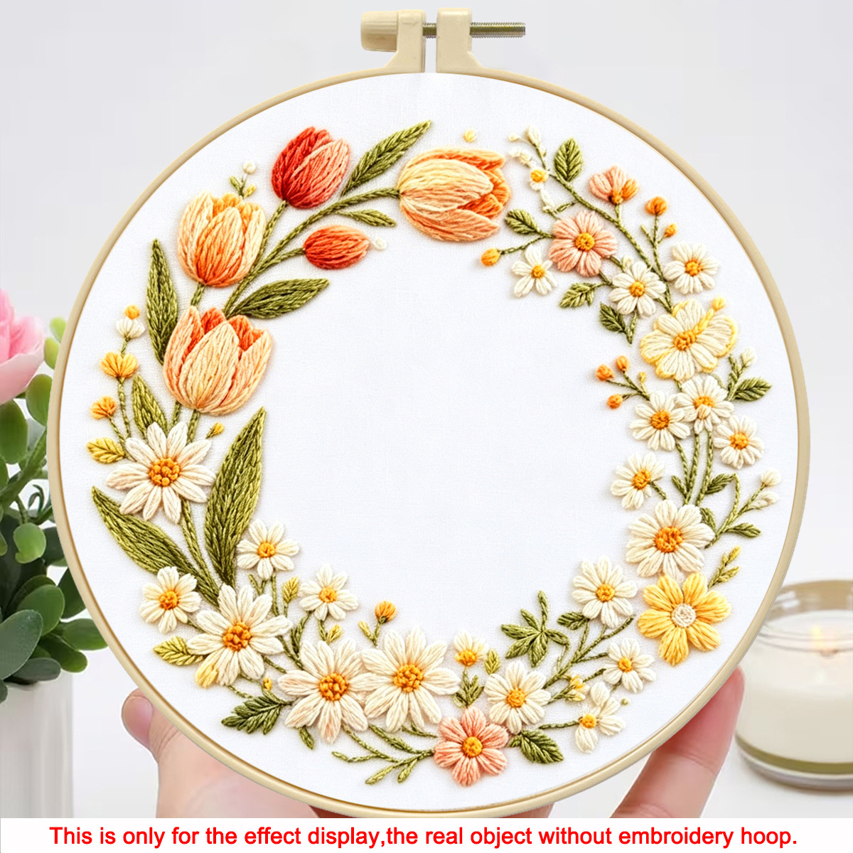 TEMU 1 Set Printed Embroidery Green Leaf Wreath Theme Pattern Hand Embroidery Kit, Suitable For Embroidery Enthusiasts Adults Beginners, Includes