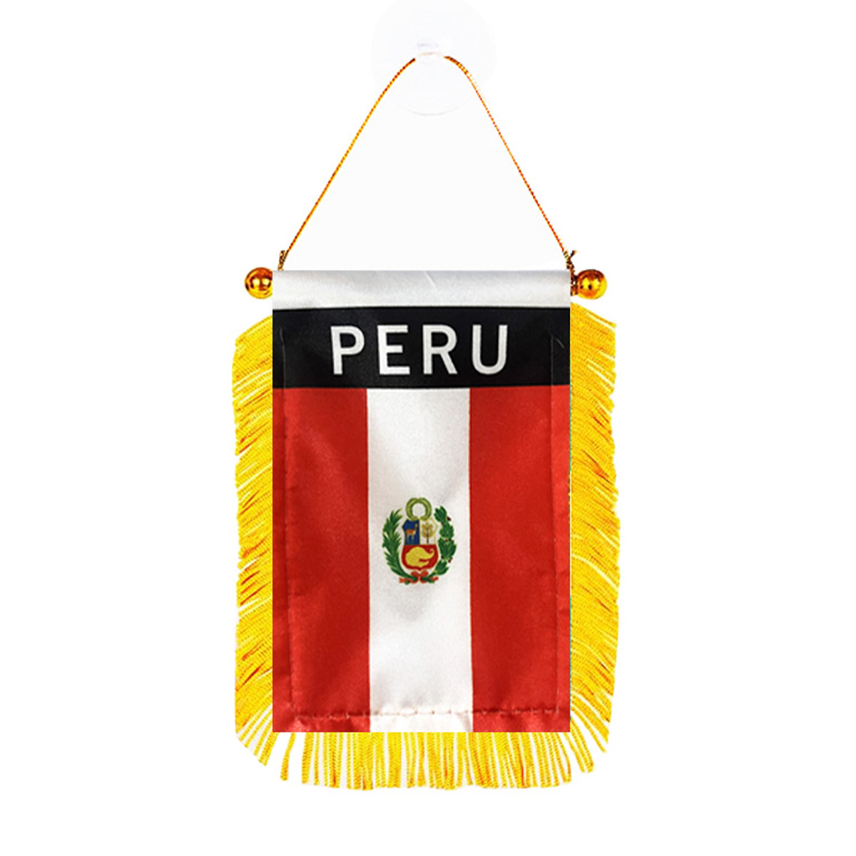 

Miniature Double-sided Flag Banner Of The Peru Flag, Measuring 3x4 Inches (8x12 Cm), For Hanging On Car Mirrors, Complete With A Suction Cup And Fringed .