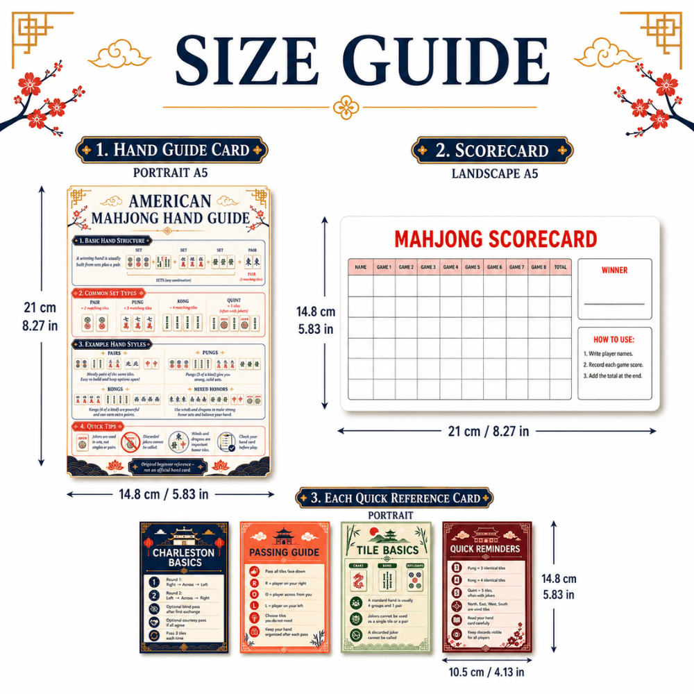 TEMU 6pcs American Mahjong Beginner Reference Set, Hand Guide With Scorecard And 4 Quick Helper Cards, Easy To Read Mahjong Learning Aid For Adults,