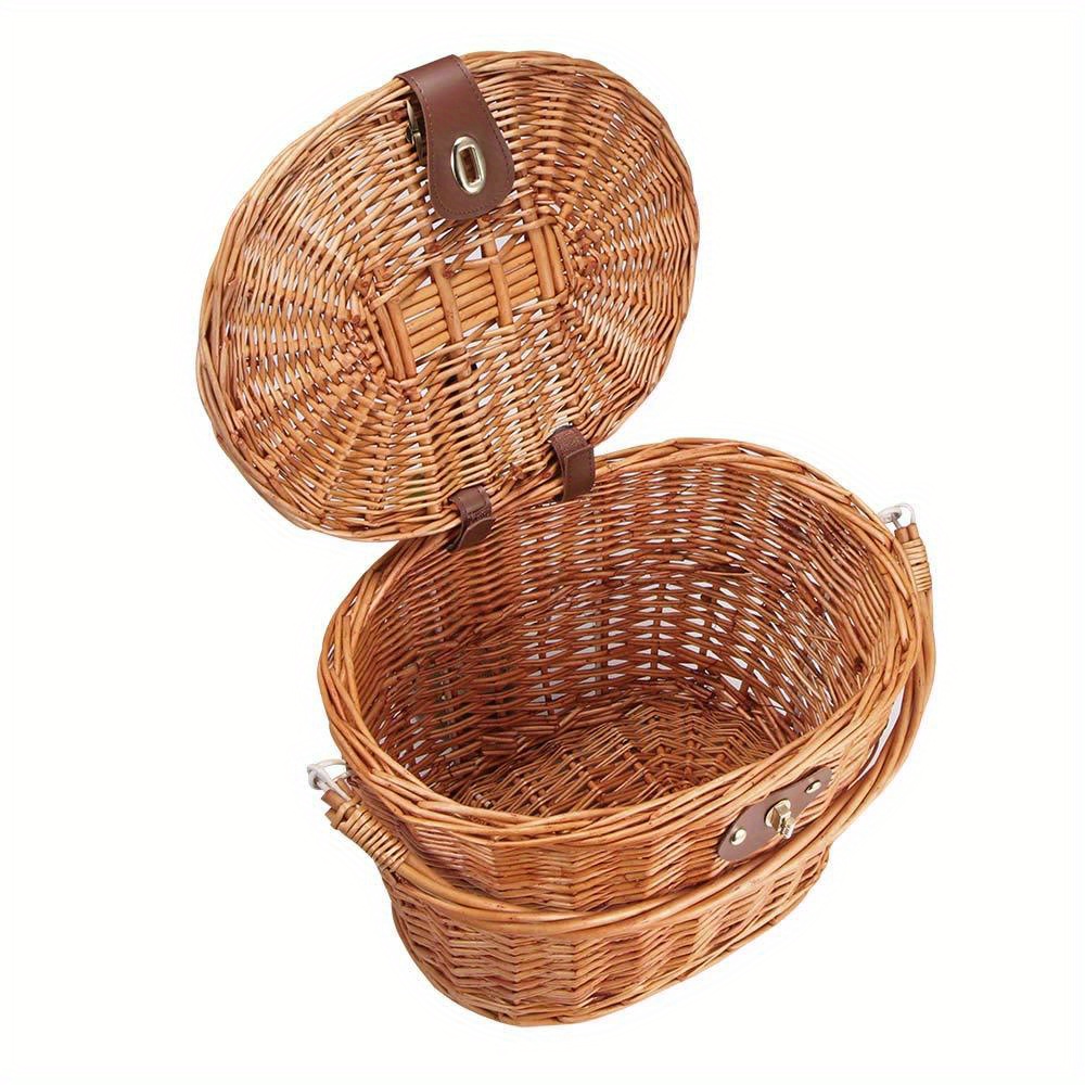 Brown Bamboo Woven Bicycle Basket - Handmade Natural Rattan, Storage Basket, Picnic Shopping Bicycle Basket, Outdoor Cycling Accessories