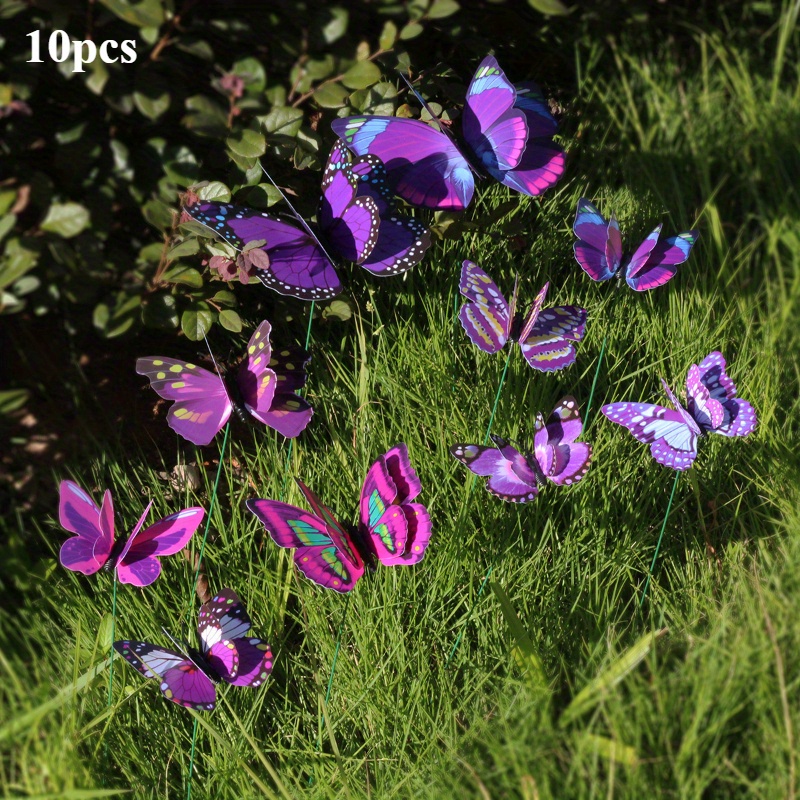 TEMU 10 Stück 3D Schmetterling Gartendeko-Stäbe – Elegante & realistische Dekoration für Zuhause, Büro oder Veranstaltungen – für Hochzeiten, Partys