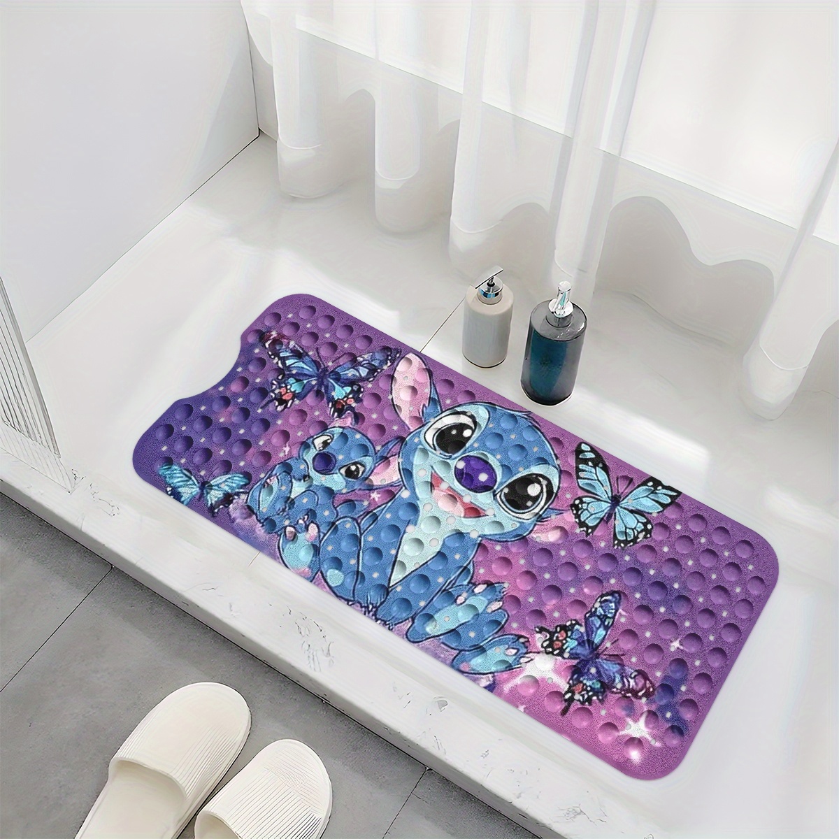     purple blue     gradient background cartoon style bathtub mat non slip bathroom bath mats for shower floor 40x100cm 15 7x39 3in comfortable soft water absorbent anti slip bath mat Product details 2