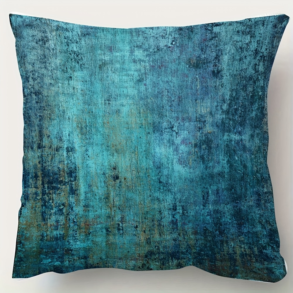 TEMU 1pc Pillow Cover, Teal Blue Abstract Industrial Style Art Cushion Cover, Single-sided Printed Pattern With Zipper Closure, Short Plush Cushion