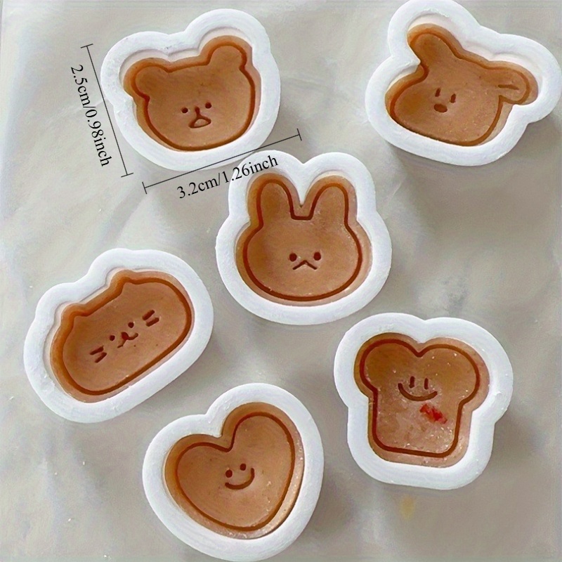 Image of 6pcs Cute Cartoon Animal Fondant Cookie Cutter Set, Puppy Rabbit Toast Heart Food Bun Tool, No Handle Included, No Power Supply