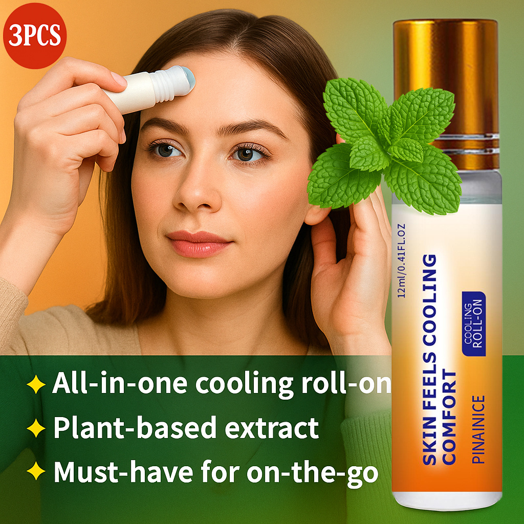 3pcs Mint & Eucalyptus Cooling Essential Oil Rollerball - Portable 12ml Travel-Sized & Beige Gel-like Oil for On-The-Go Use, Wrist, Neck, Temple Discomfort - for Sensitive Beige, Eucalyptus Extract