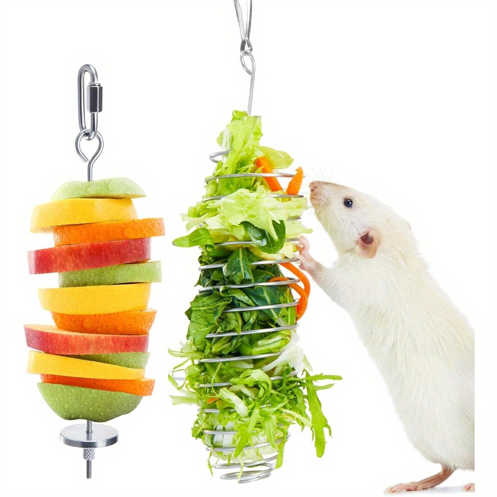Image of [ Stainless Steel Enrichment Toys] 2pcs Stainless Steel Rat Enrichment Toys | Fruit & Vegetable Foraging Hangers For Hamsters & Mice, Slow Feeder Puzzle Accessories For Cage, Hamster Accessories