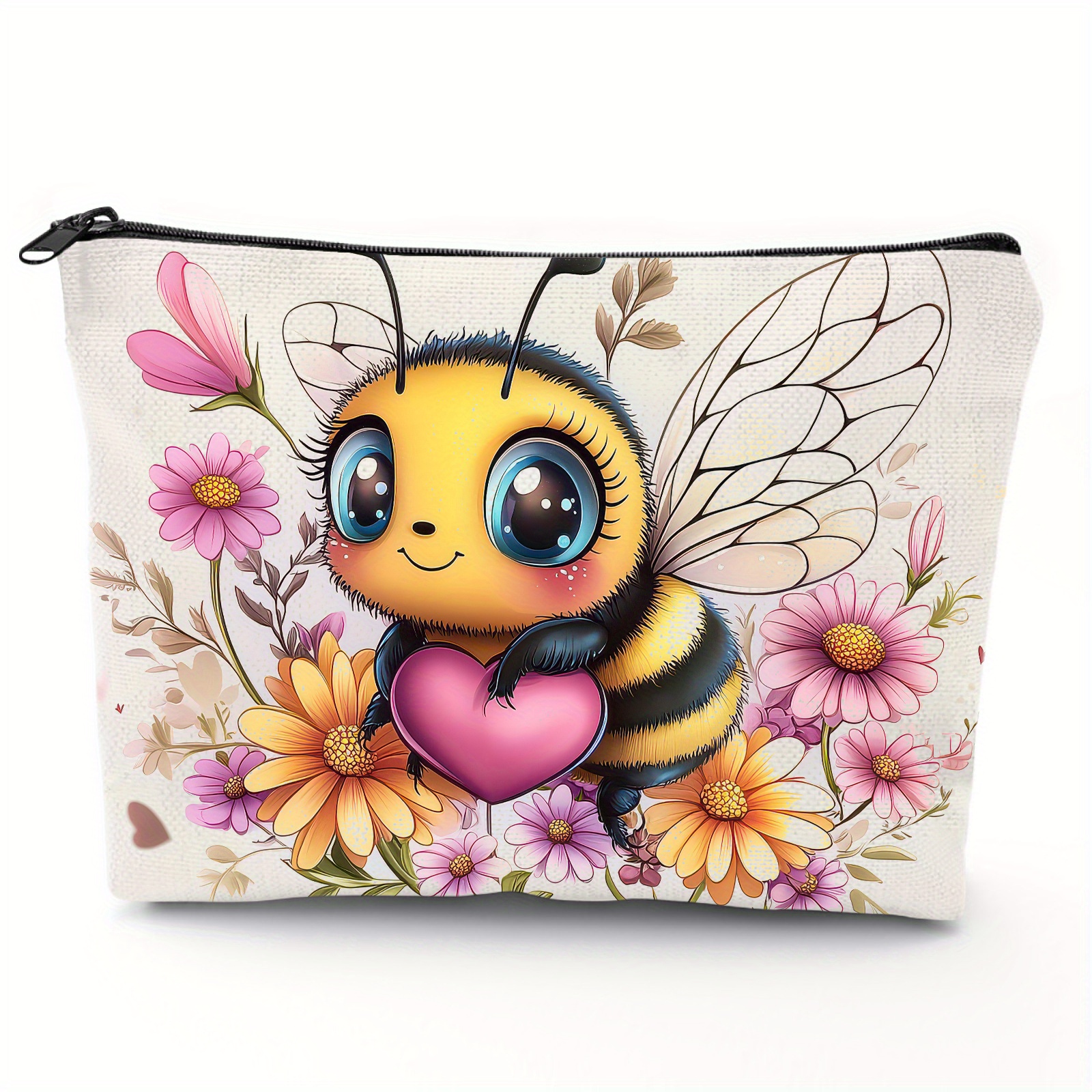 

1pc, Polyester Cosmetic Bag Bee , 5.51x8.27 , Makeup , Toiletry Organizer, , , For