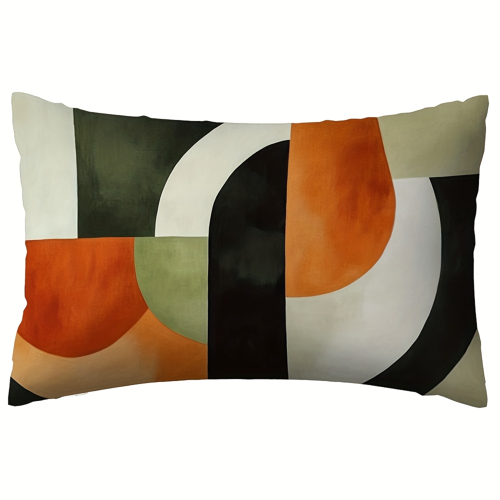 TEMU 1pc Abstract Plant Geometric Style Lumbar Pillowcase, Soft Comfortable Polyester Short Plush Fabric, Single-sided Print, 12 X 20 Inches, Machine