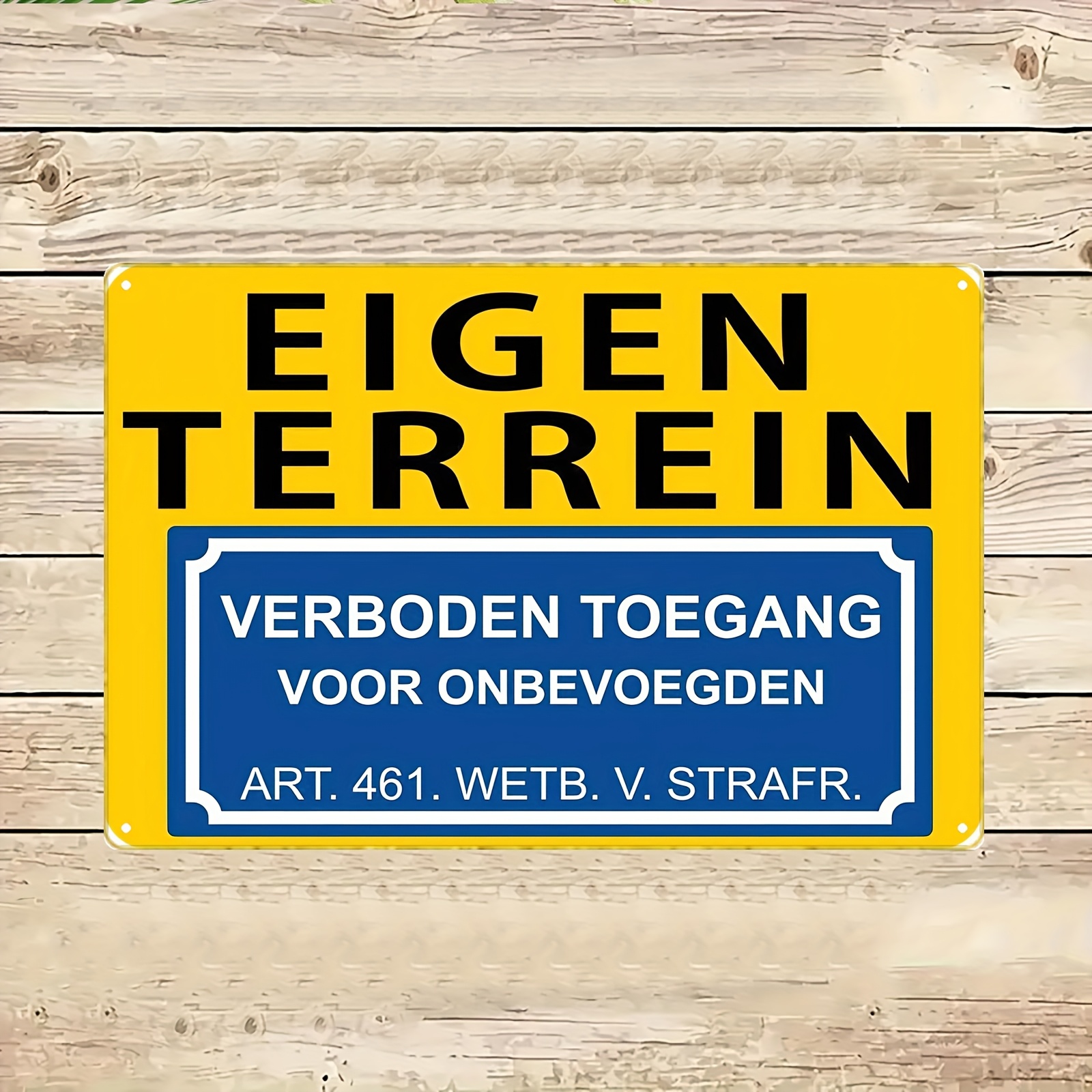 TEMU 2D Plat - 2D Vlak, een metaalbord met een Nederlands thema - Vintage "Private Property No Trespassing" in het Nederlands (Eigendom In/ ZONE)