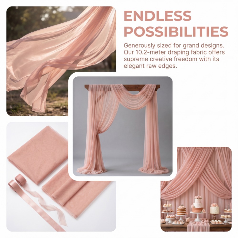 TEMU 2 Rolls Elegant Champagne-colored Decorative Net Tulle Sheer Fabric, Craft Fabric, Large Size, Suitable For Window Drapes, Table And Chair