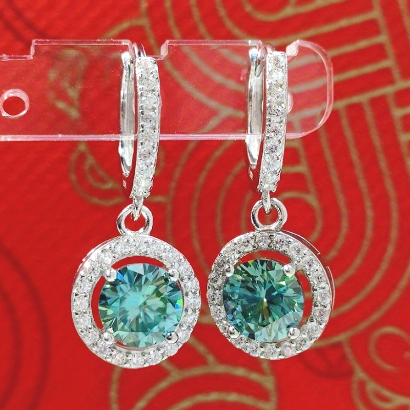 Sparkly Green Moissanite Earrings in S925 Silver, Elegant Gift