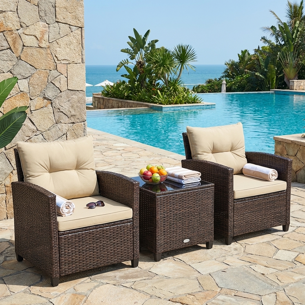 3pcs patio furniture set pe rattan wicker sofa set with removable washable cushions and tempered glass coffee table outdoor conversation set for balcony garden poolside