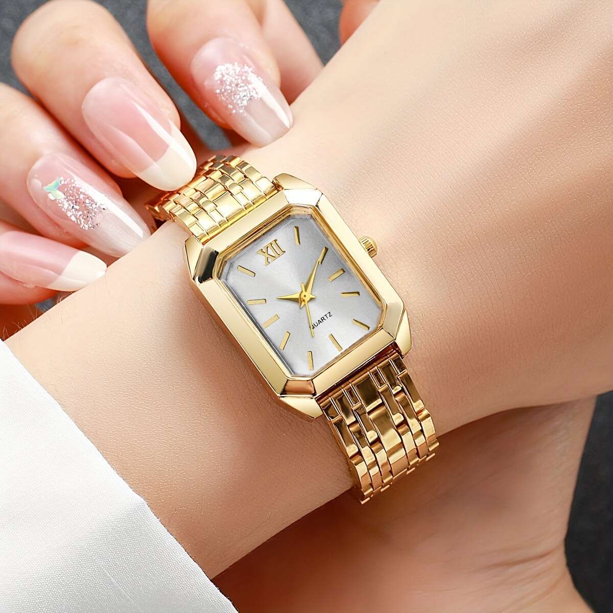1pc Women'S Gift Watch Exquisite Fashion Square Roman Numeral Dial Versatile Quartz Wristwatch, Watch Box Not Included