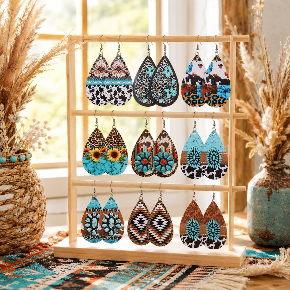 18pcs Western Ethnic Style Acrylic Earring Set, Vintage