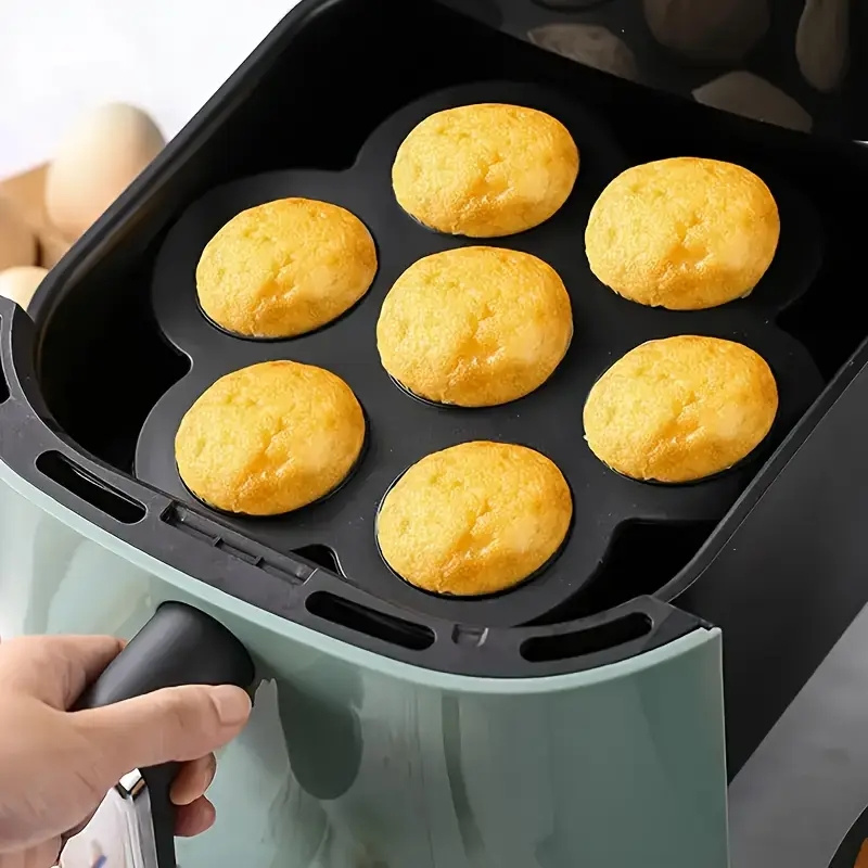 

1 moule de cuisson en silicone pour friteuse à air, pliable et antiadhésif, pour gâteaux, cupcakes, muffins, bouchées d'œufs, outil de cuisine, accessoires pour friteuse à air - Matériau non chargé