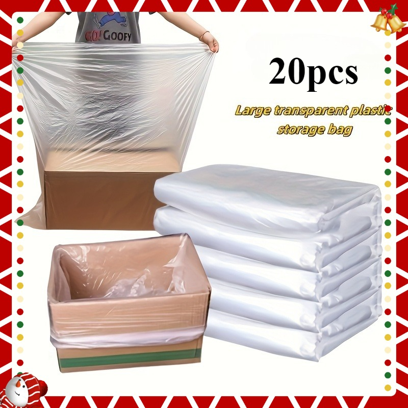TEMU 20-pack Thickened Large Transparent Plastic Storage Bags - Waterproof And Dustproof Rectangular Bags For Clothing, Blankets, Bedding, Suitable
