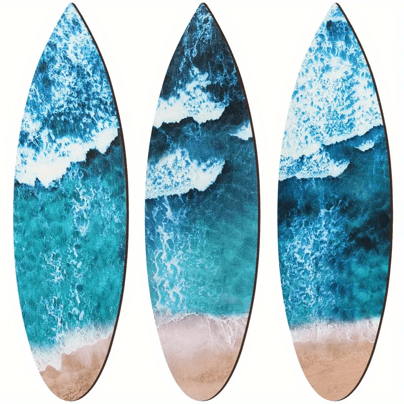 TEMU 2d Flat, 2d Flat 3pcs Set Surfboard Summer Seaside Beach Pattern Porch Hanging Printed Art Outdoor Wall Pendant Decoration, No Electricity