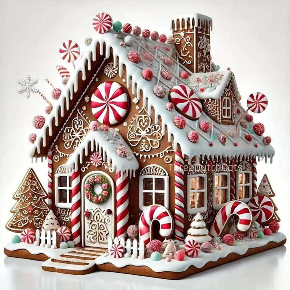 TEMU Christmas Gingerbread House 5d Diamond Painting Kit, Holiday Gift, Frameless, Wall Decor, Creative New Pattern, Sparkling Round Acrylic Gems,