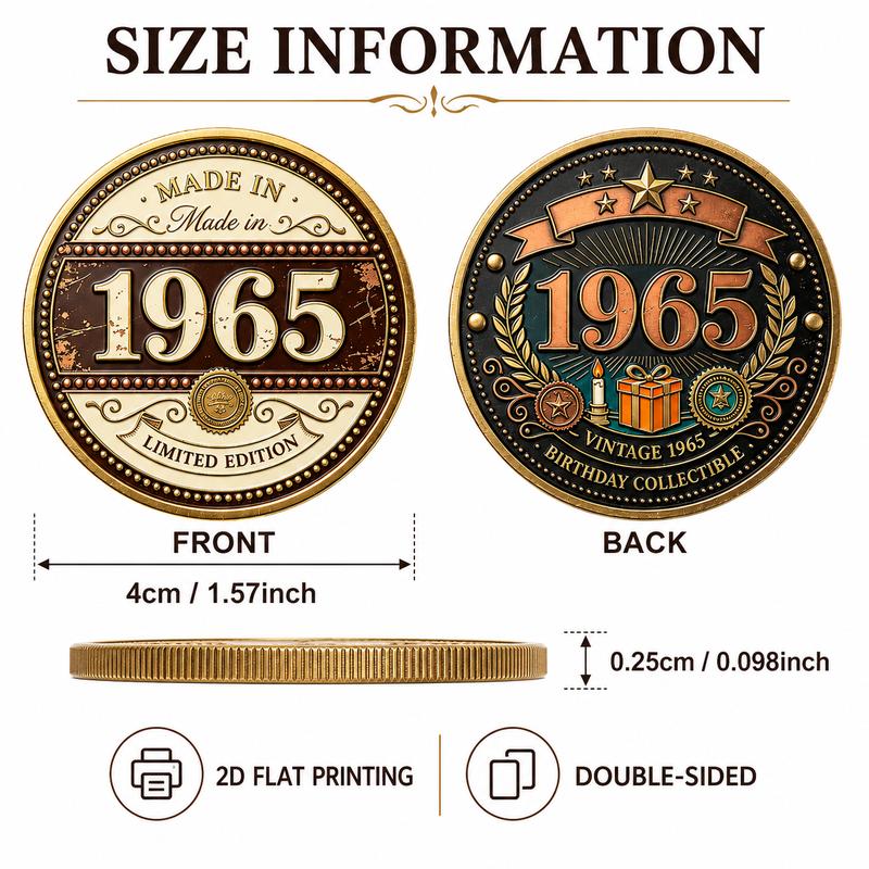 TEMU 1965 Vintage Distressed Birthday Collectible Coin, Serrated Edge Replica Collectible Token, American Nostalgic Birthday Souvenir, Suitable For