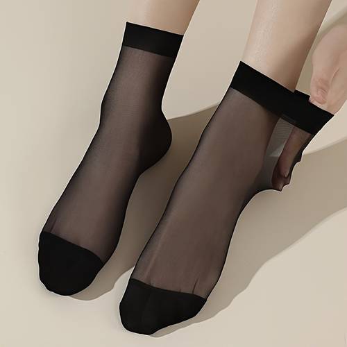 10 pairs of ladies transparent thin breathable sweat socks multi color beige gray elegant and casual suitable for daily wear