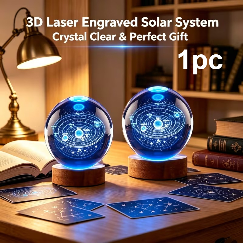 TEMU Solar System Glow Crystal Ball, Solar System Crystal Night Light, Base Led Table Lamp, Powered, Soft Light Indoor Atmosphere Lamp, Bedroom Cozy