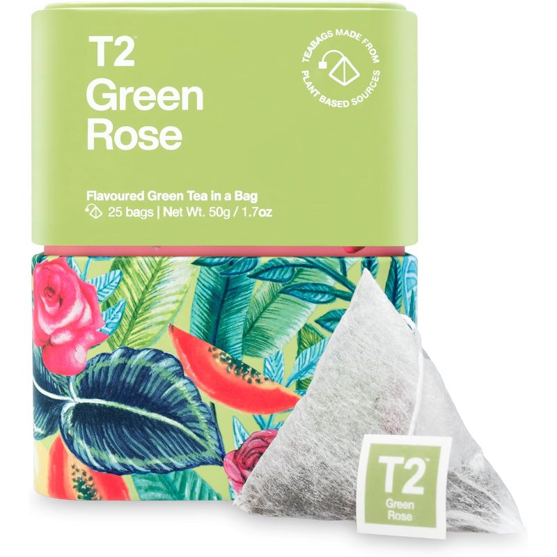 25 Count Green Rose Green Teabags in Tin | Flavoured Green Tea in a, Contains Other Tree Nuts