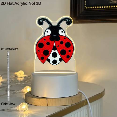 usb powered 2d flat acrylic led night lamp with adjustable featuring a ladybug design bedside or desktop decoration